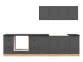 Junona Line kjøkkensett - Grafitt/Eik - 300 cm